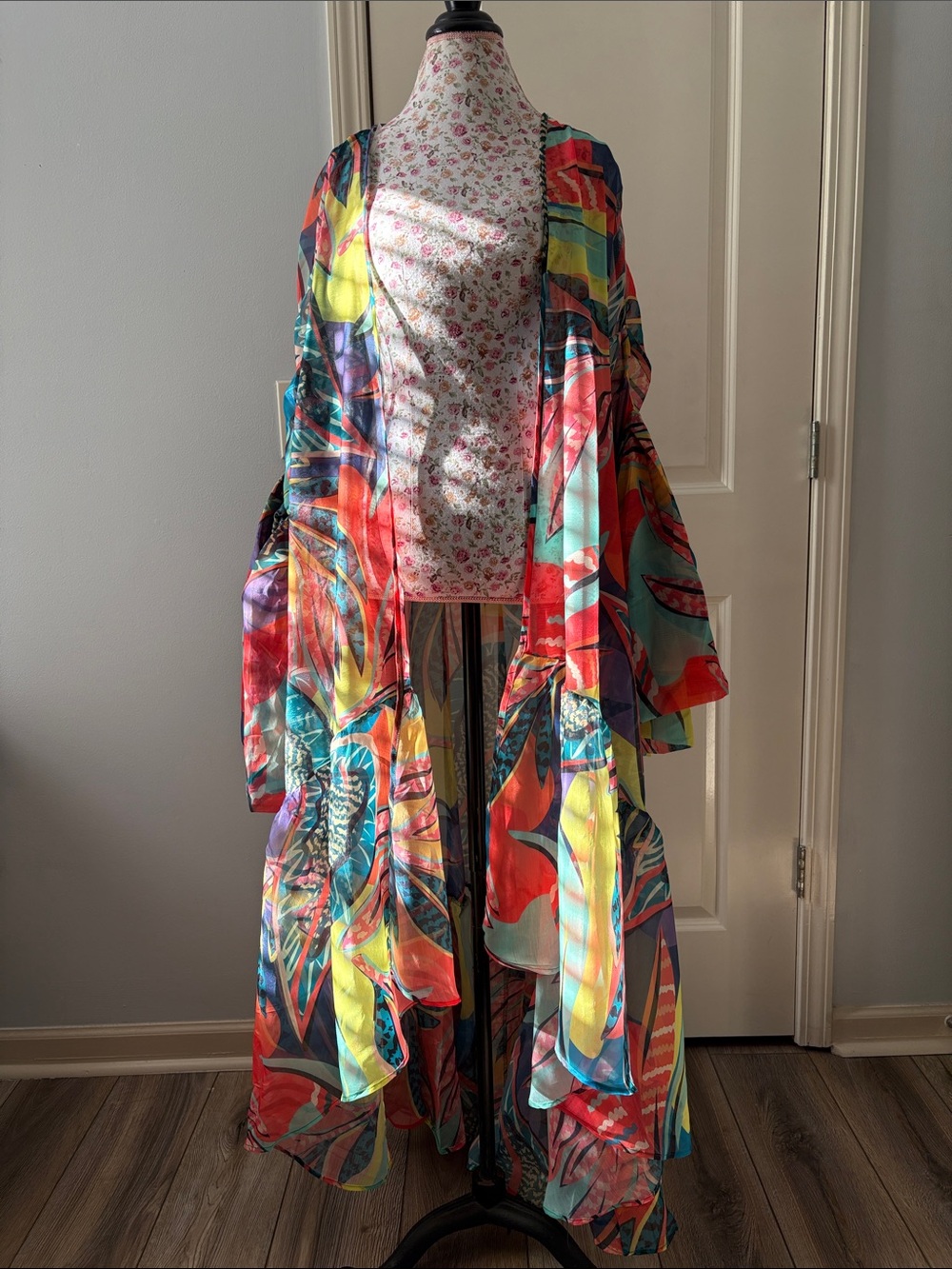 Vibrant Multicolor Sheer Maxi Skirt - Floral Abstract Print